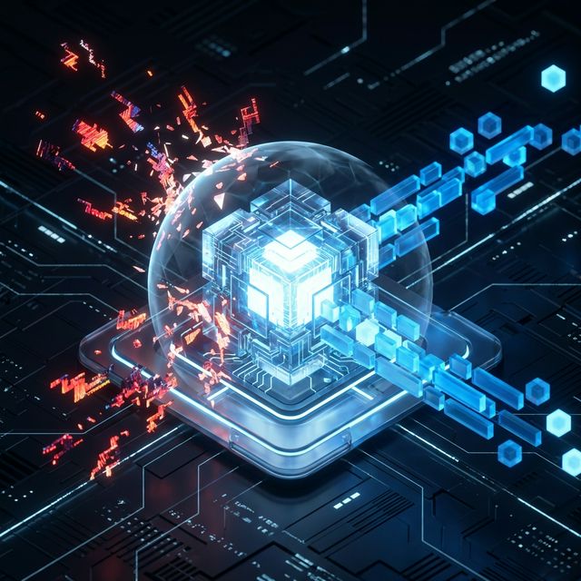 CRM Data Integrity Visualization showing a protected crystal core.