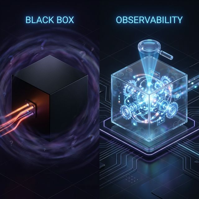 Observability Gap Visualization comparing Black Box vs Glass Box.